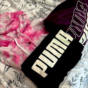 Puma purple and black full zip hoodies and Tommy Hilfiger tie dye hoodie